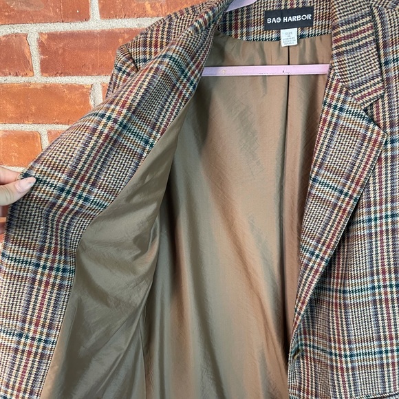 Vintage 90’s wool oversized tan plaid blazer - Picture 5 of 6